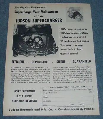 $21.36 • Buy 1956 Judson Supercharger Volkswagen Ad  For Big Car Performance  
