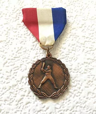 Vintage Baseball Bronze Medal Ribbon Medallion Award Lapel Sports Pin Batting • $4.95