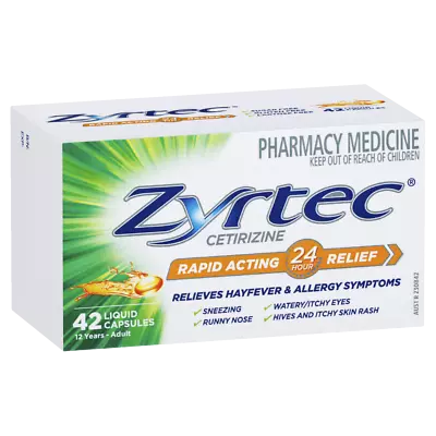 Zyrtec Rapid Acting Hayfever & Allergy Relief 42 Liquid Capsules 24 Hour Relief • $48.94