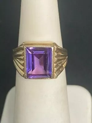 4Ct Emerald Cut Natural Amethyst Solitaire Men's Engagement Ring 14k Yellow Gold • $1365.54