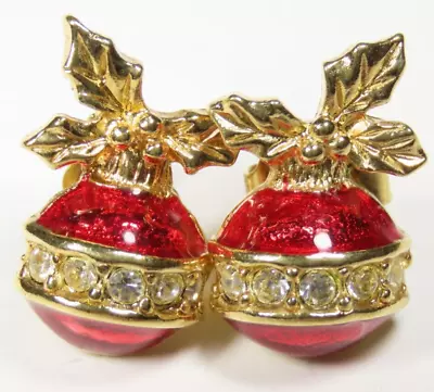 Vintage Christmas Earrings Avon Pierced Rhinestone Bulbs Ornaments Enamel C5430 • $9.94