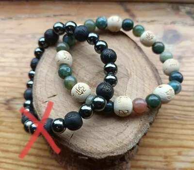 Agate Bracelet/Onyx Bracelet Stones And Wooden Beads Bracelets Karma Beads • £4.60