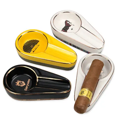 £7.55 • Buy 1Pc Ceramic Cigar Ashtray Cigar Holder Gadgets Round Ash Slot Portable Asht#vi