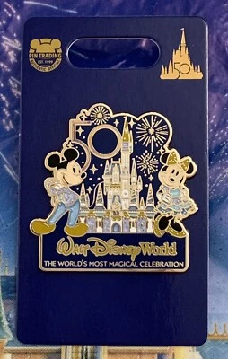 $14.95 • Buy Disney World 50th Anniversary Mickey & Minnie Cinderella Castle Pin NEW