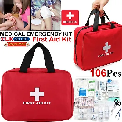 106 Piece First Aid Kit 1st Aid Medical Emergency Travel Home Car Taxi Work Bag. • £9.94