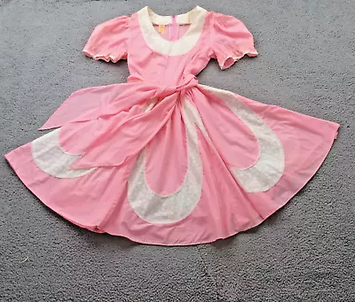 Vintage Partners Please Square Dance Dress 10 Pink White Lace Trim With Sash • $79.99