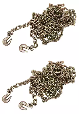 2x 20ft Transport Tow Chain 5/16  Grade G70 Tie Down Binder G7+End Hooks Rigging • $79.99