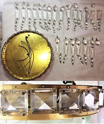 $79 • Buy Vintage MCM Crystal Glass Prism Brass Ceiling Light Fixture Chandelier Parts Pcs