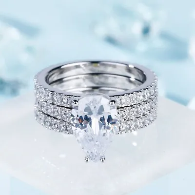 5 Ctw Simulated Diamond 14K White Gold Over Eternity Bridal Engagement Ring Set • $129.73