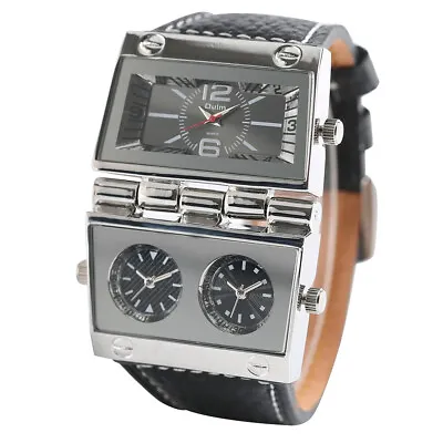 OULM Brand Men's Military Army Watches Quartz Multi Time Zone Leather Wristwatch • $20.89