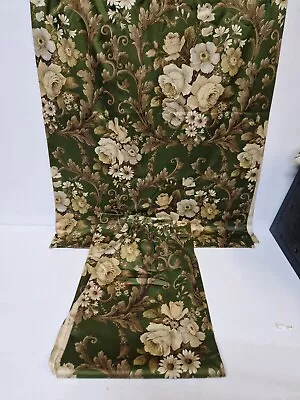 £38 • Buy Sanderson Curtains Large Green/Brown Floral Roses Pair Lined Vtg