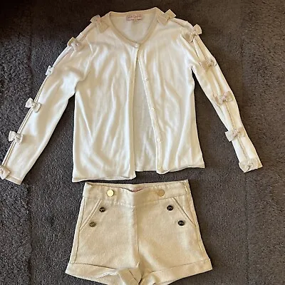 Girls Lili Gaufrette Cardigan And Shorts Outfit Age 8 • £20
