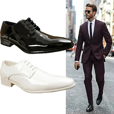 Mens Formal Shoes Dress Smart Shiny Patent Lace Up Oxford Shoe Sizes Uk 6-12 • £21.99