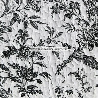 LAURA ASHLEY FLORAL TOILE  3pc FULL/QUEEN QUILT ~ Black WHITE Farmhouse Cottage • £120.66