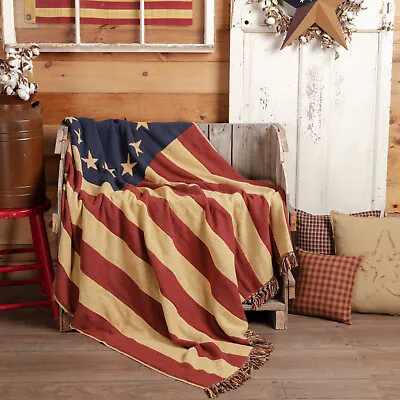 $49.95 • Buy New Primitive Americana PATRIOTIC FLAG THROW Woven Afghan Blanket Coverlet