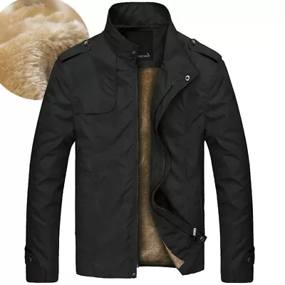 Thick Jacket Mens Stand Collar Pilot Jacket Velvet Lined Casual Coat Windbreaker • $39.33