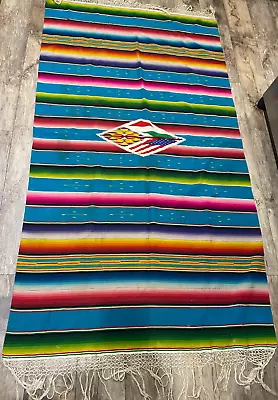 Antique Vintage Mexican Saltillo Serape Blanket/ Rug Southwestern • $159.95