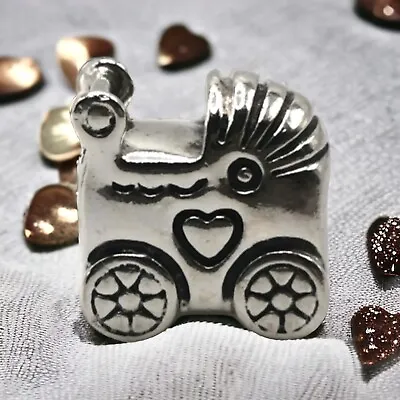 RETIRED Pandora Sterling Silver Baby Pram / Carriage Bead Charm • £22