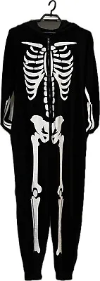 Skeleton Costume Mens Plus Size 2x One Piece Zip Hood Fleece Pajamas Halloween • $29.99