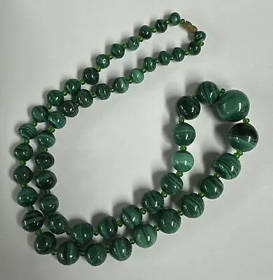 Vintage 22  Genuine Graduated Malachite Beaded Necklace • $35