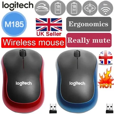 Logitech- M185 Wireless Optical Mouse + USB Receiver Fit Compact PC Laptop Mouse • £6.99