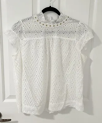 DECJUBA - White Broderie Anglaise 100% Cotton Blouse Top Size 14 Hardly Worn • $35