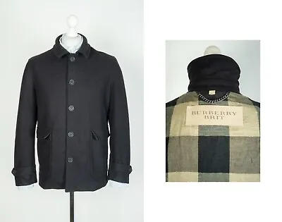 Burberry Brit Wool Black Blue Pea Coat Bomber Jacket Size M • $174