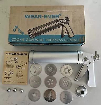 Vtg Wear Ever Aluminum COOKIE GUN Thickness Control Pastry Press 9 Discs 3 Tips • $19.98