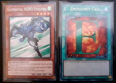 BLC1-EN003 & BLC1-EN032 Elemental HERO Stratos & E - Emergency Call Yugioh Cards • £10