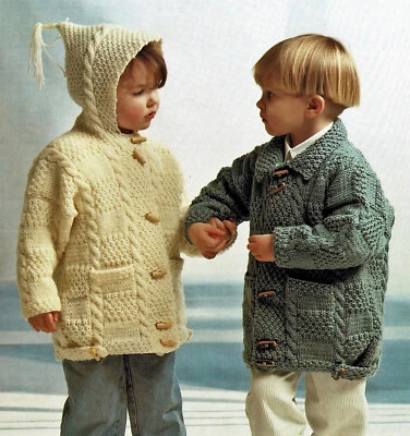 £1.99 • Buy Boys Girls Block Cable Duffle Coat Hooded Jacket KNITTING PATTERN Aran 20 - 30 