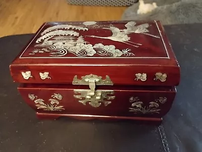 Vintage Japanese Abalone Inlaid Hand Painted Jewelry (Music) Box  • $15