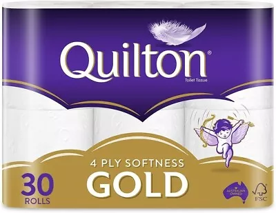 Toilet Paper 30 Rolls Quilton 4 Ply White Soft Tissue Bulk Quilton Gold-Softness • $24.97