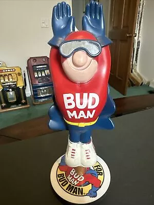 Vintage Budman Bud Man Superhero Budweiser 10  Draft Beer Tap Handle WITH STAND! • $299.99