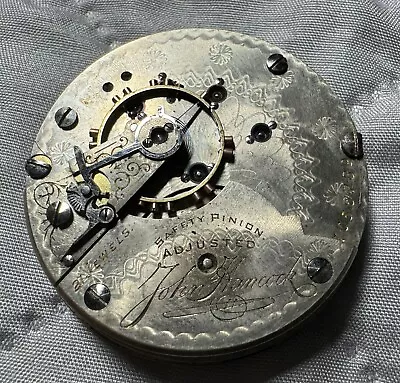 1897 Hampden John Hancock 18s 21j Pw Ls Adjusted Rr Grade Pocket Watch Movement • $69