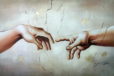 Creation Of Adam Michelangelo Vatican Chapel Repro Large Oil Painting STRETCHED • $111.11