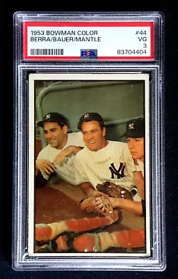 Mickey Mantle Yogi Berra Hank Bauer 1953 Bowman Color Baseball Card #44 Psa 3 Vg • $305