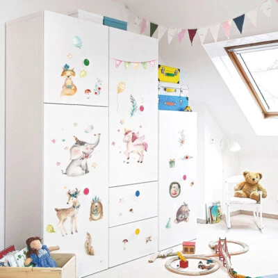 Removable Wall Stickers Nursery Watercolour Animals Party Elephant Fox Unicorn  • $15.99