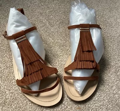 H&M Ladies Brown Tan Suede Tasselled Flat Sandal Size 8 (41 )  • £9.99