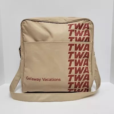 Vintage TWA Trans World Airlines Getaway Vacation Brown Carry On Vinyl Bag • $19.95