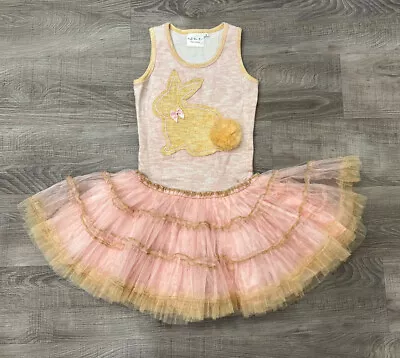 Ooh! La La Couture Designer Girls Tutu Dress Sz 6 Pink Tulle Heather Tan Bunny • $55