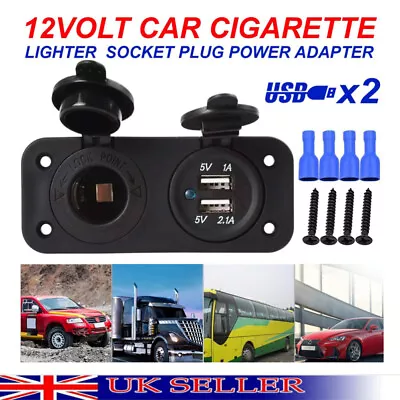 Dual USB Port Charger Car Boat Cigarette Lighter Socket Mount Panel Adapter 12V • £7.39