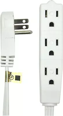 8 Feet Extension Cord/Wire 3 Prong Grounded 3 Outlets Angled Flat Plug White • $13.99