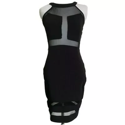 FOREIGN EXCHANGE Black High Neck Mesh Cut Out Mini Dress LBD Cocktail Party S • $13