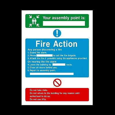 Fire Action Assembly Point Plastic Sign Or Sticker - A6 A5 A4 (FA8) • £5.29