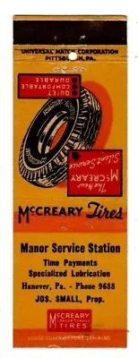 McCREARY TIRES Matchcover Matchbook MANOR SERVICE STATION - HANOVER PENNSYLVANIA • $4.99