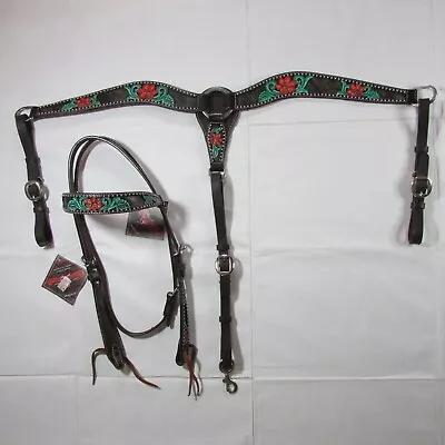 Circle Y Cactus Filigree & Flowers Breast Collar & Browband Headstall Set • $239.99