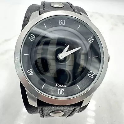 Fossil Big Tic Mens Animated Black Cuff Leather Band BG-2210 Watch New Battery • $127.99