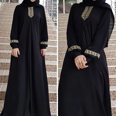 Women Islamic Arab Robe Muslim Dresses Kaftan Jilbab Abaya Prayer Maxi Dress • £13.19