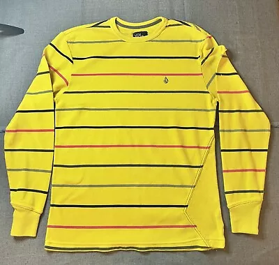 Volcom Long Sleeve Thermal Shirt Mens Large Yellow Waffle Knit Rogan • $14.99