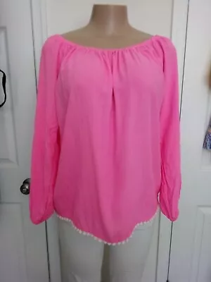 Lilly Pulitzer Hot Pink Lightweight Long Sleeve Tunic Top Round Neck Women's L • $25